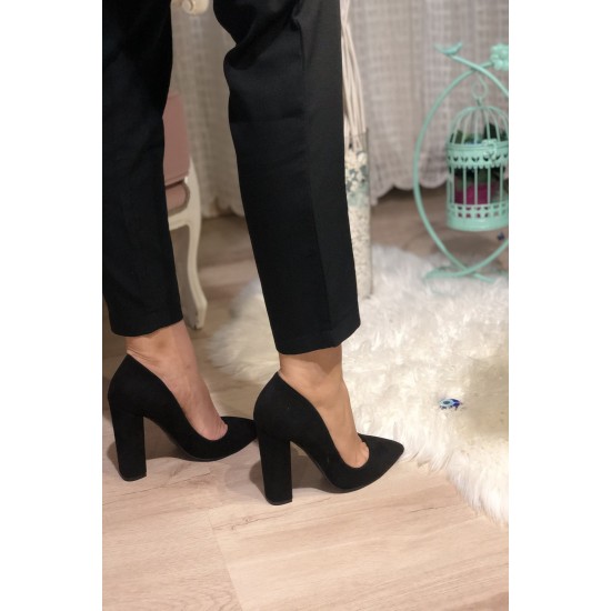 Kadın Siyah Stiletto Kalın Topuklu Ayakkabı