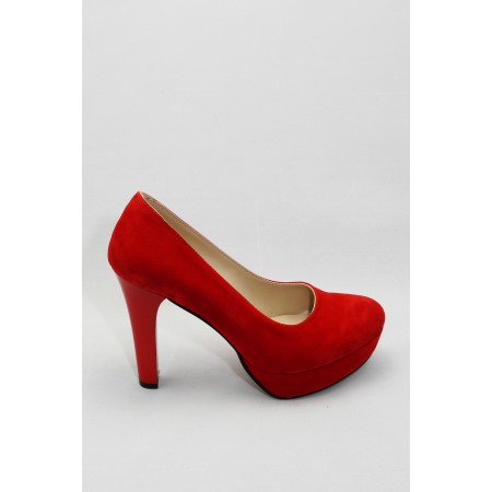 Kırmızı Kadın Klasik Topuklu Ayakkabı CNR2001Kırmızı Süet