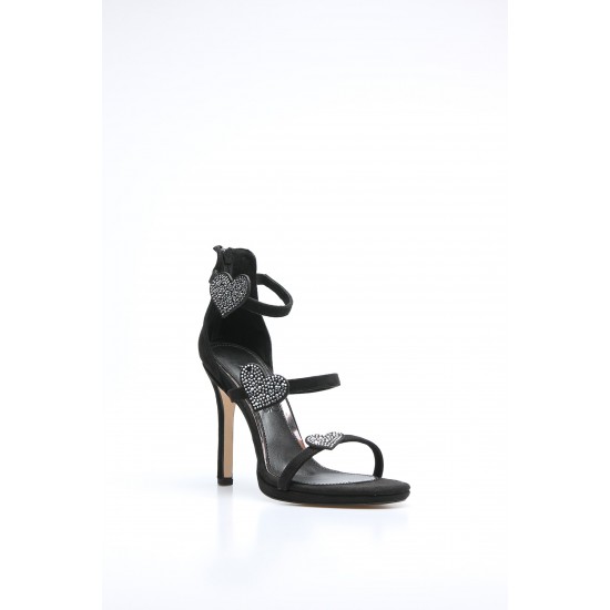 Siyah Rugan Bilekten Baretli Kadın Yüksek Topuklu Ayakkabı