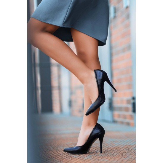 Kadın Siyah Cilt Desenli Stiletto Ayakkabı Kz2054