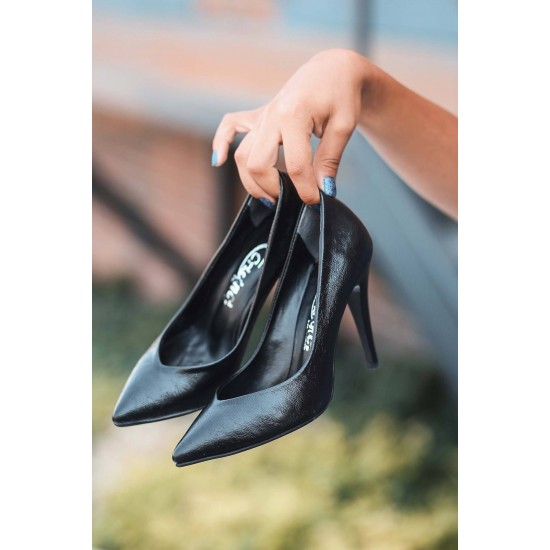 Kadın Siyah Cilt Desenli Stiletto Ayakkabı Kz2054