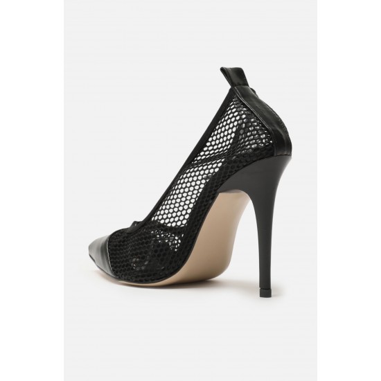 Siyah File Detaylı Kadın Klasik Topuklu Ayakkabı TAKAW22TO0020