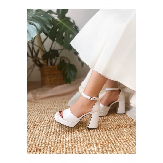 Kadın Bride Gelin Nikah Düğün Ayakkabısı Mat Deri Platformlu Tek Bant Yüksek Topuklu Ayakkabı