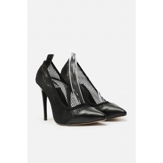 Siyah File Detaylı Kadın Klasik Topuklu Ayakkabı TAKAW22TO0020