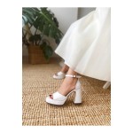 Kadın Bride Gelin Nikah Düğün Ayakkabısı Mat Deri Platformlu Tek Bant Yüksek Topuklu Ayakkabı