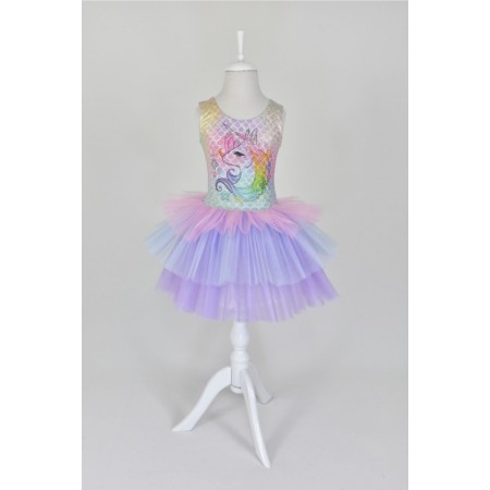 Renkli Etekli Kız Çocuk Kostümü Unicorn Elbise