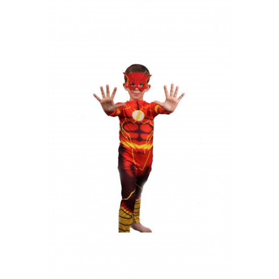 Erkek Çocuk Kırmızı Flash Kostümü Maskeli