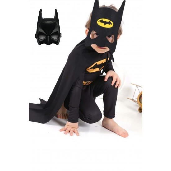 Batman Çocuk Kostümü Maskeli - Pelerinli Ve 2 Adet Maskeli Basic Kostüm