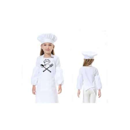 Beyaz Önlük Kostüm Şef Mutfak Önlük Şef Şapka Baskı