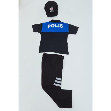 Uğur Böceği Çocuk Polis Kostüm Polo Yaka Tişortlü Polis Kıyafeti Mavi