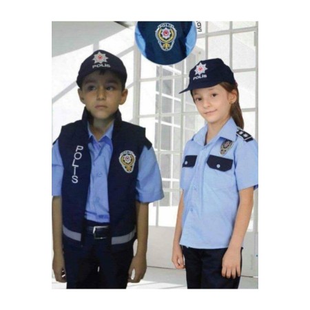 Çocuk Polis Kıyafeti Yelekli 4 Parça 2-10 Yaş Çocuk Polis Kostüm