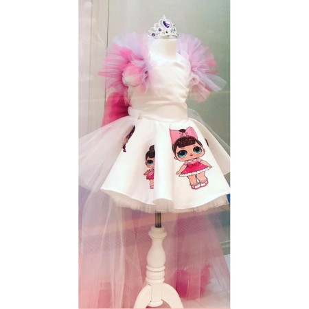Kız Çocuk Beyaz Lol Bebek Etek Baskılı Doğum Günü Elbisesi & Parti Kostümü