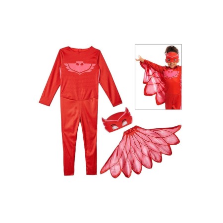 Kız Çocuk Kırmızı Pijamaskeliler (Pjmasks) Baykuş Kostümü Owlette Kostümü