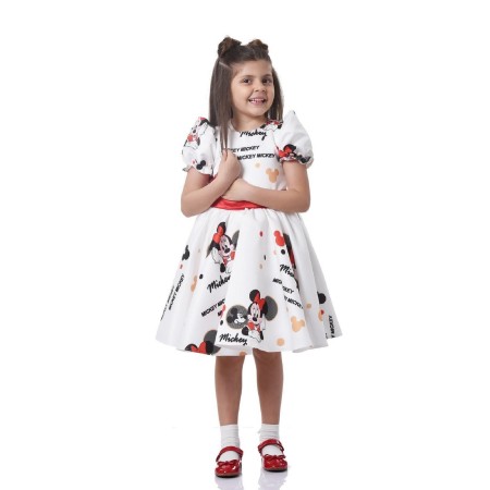 Minnie Mouse Çocuk Elbisesi - Minnie Mickey Mouse Baskılı Elbise - Doğum Günü Elbisesi - Çocuk Kostü