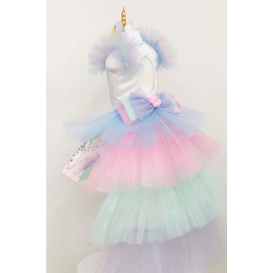 Unicorn Baskılı My Little Pony Kız Çocuk Doğum Günü Elbise Kostüm