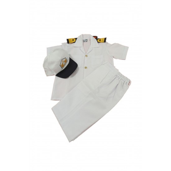Beyaz Kisa Kollu Sapkali Yuzbasi Denizci Cocuk Kiyafet Kostum Takimi
