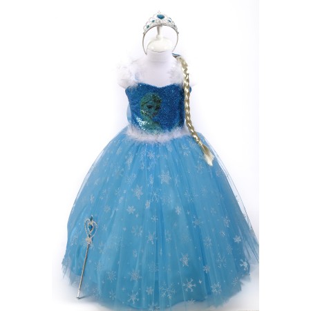 Mavi Elsa Kız Çocuk Elbise