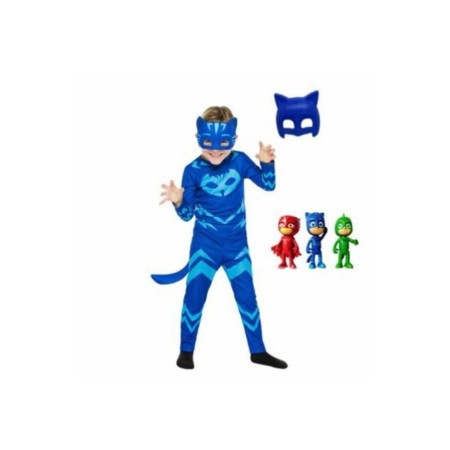 Pija Maskeliler Catboy Kedi Çocuk Kostüm 2 Maskeli Pj Masks Kostüm Seti Ve 3'lü Mini Figür Oyuncak