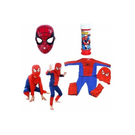Örümcek Adam Kostümü Pvc Maske + Bez Maske + Baloncuk Köpük - Alt -üstlü Model