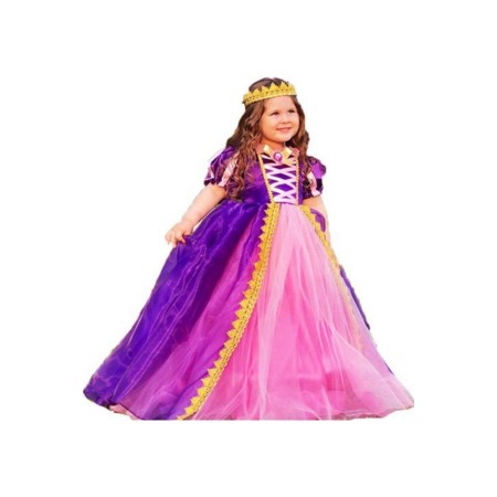 Rapunzel Kız Çocuk Elbise - Taçlı Pelerinli Tarlatanlı Rapunzel Kostüm