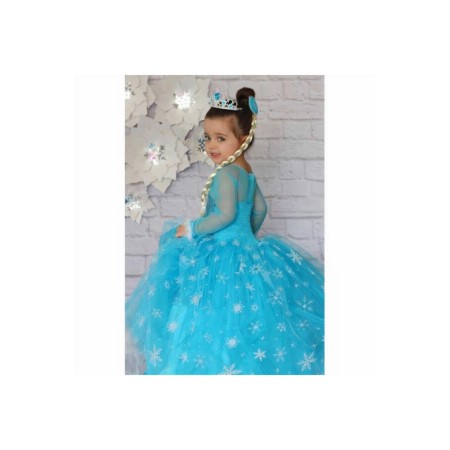 Kız Çocuk Mavi Simli Kostum Karlar Ülkesi Tarlatanlı Elsa Kostümü