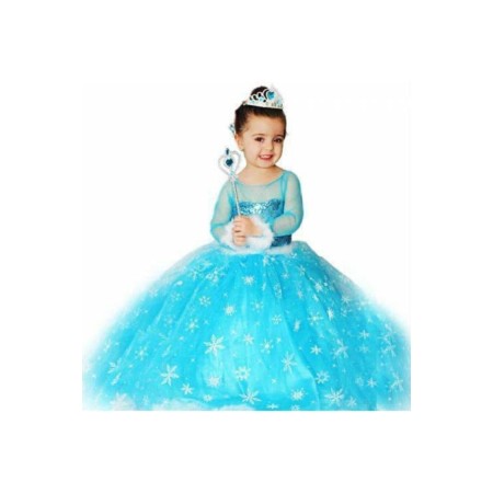 Kız Çocuk Mavi Elsa Kostümü Doğum Günü Elbisesi