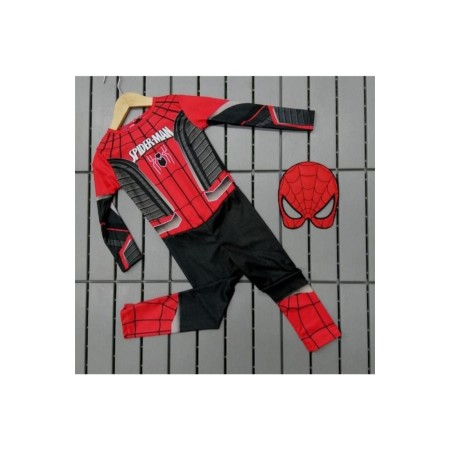 Siyah Kırmızı Spiderman Kostümü + Spiderman Figür + Spiderman Maske - Örümcek Adam Kostüm