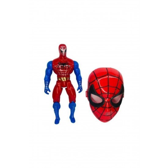 Siyah Kırmızı Spiderman Kostümü + Spiderman Figür + Spiderman Maske - Örümcek Adam Kostüm