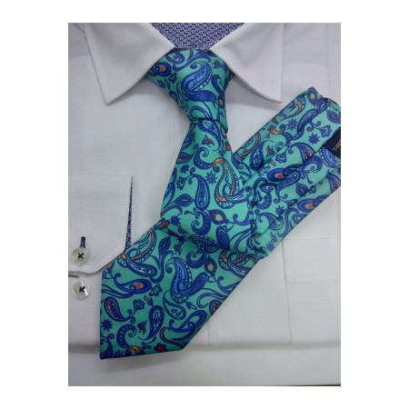 Yeşil Şal Desenli Klasik Kravat