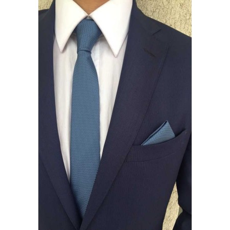 Erkek Açık Mavi Kravat Mendil Seti
