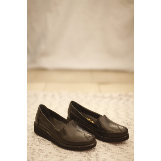 Filik Hakiki Deri Dikiş Detaylı Ayakkabı -siyah