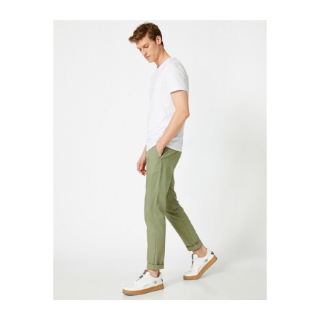 Erkek Yeşil Keten Regular Fit Pantolon
