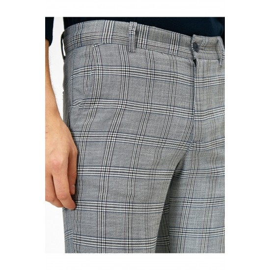 Cep Detaylı Slim Fit Kareli Pantolon