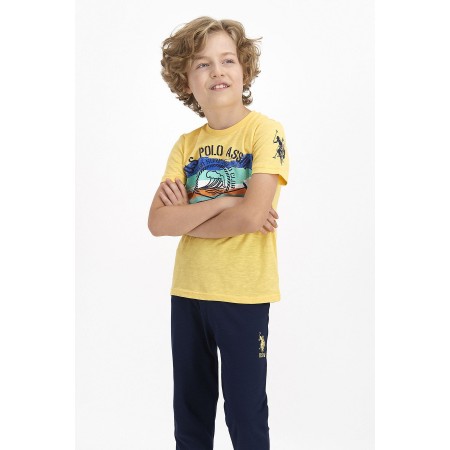 Genç Erkek Soluk Sarı Kısa Kol Pijama Takımı