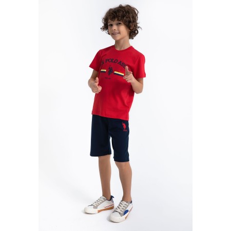 Erkek Çocuk Kırmızı Renk Yazılı Şortlu Pijama Takımı