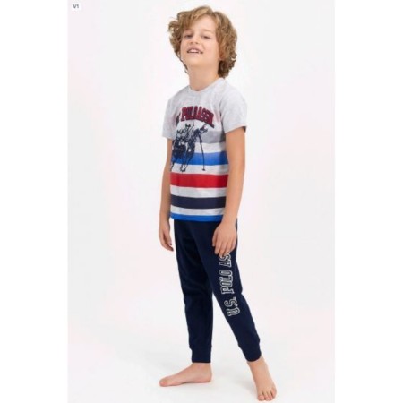 Erkek Çocuk Lacivert Gri Baskılı Pijama Takımı 804