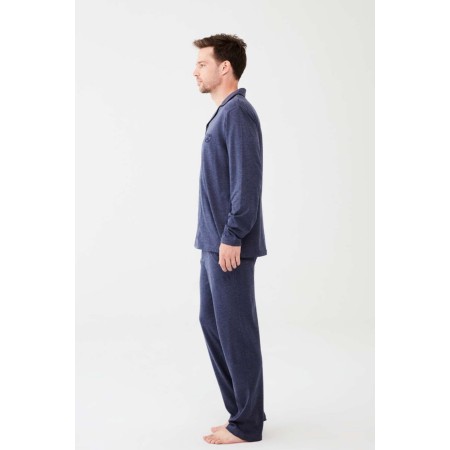 Erkek Lacivert Melanj Boydan Patlı Pijama Takım