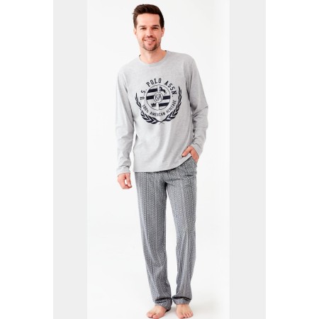 Yuvarlak Yaka Uzun Kol Gri Erkek Pijama Takım