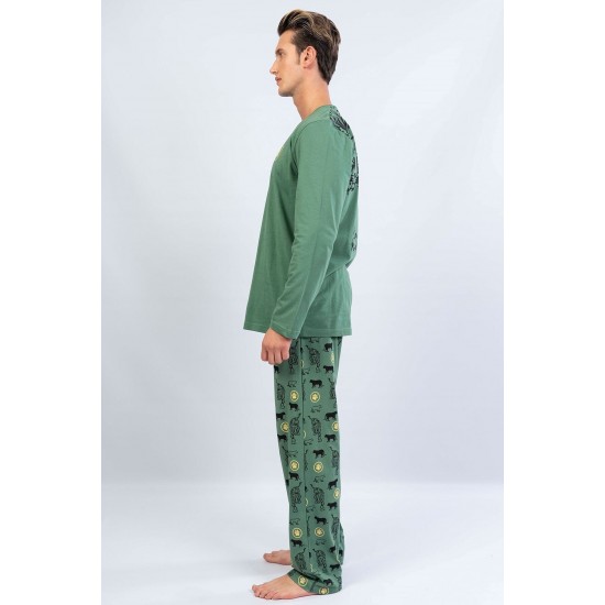 Erkek Uzun Kol Pijama Takım 1070170462 Haki