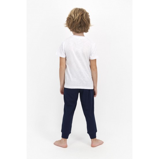 Erkek Çocuk Beyaz Kısa Kol Pijama Takımı