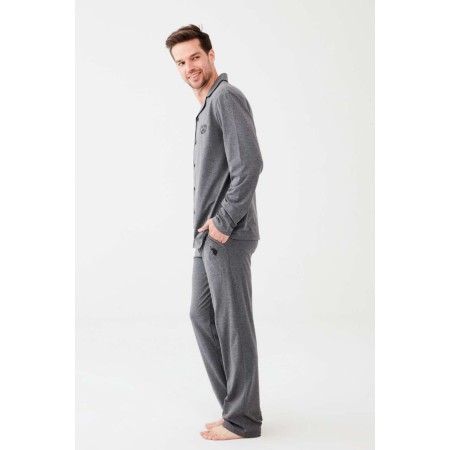 Erkek Antrasit Melanj Boydan Patlı Pijama Takım