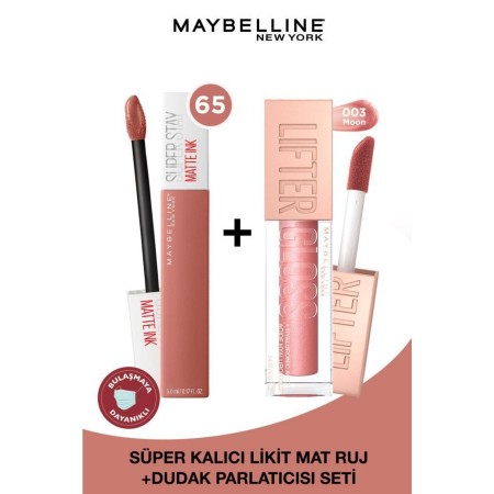 Super Stay Matte Ink Likit Mat Ruj 65 Seductress & Lifter Gloss Dudak Parlatıcısı 003 Moon