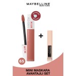 Super Stay Matte Ink Likit Mat Ruj-65 Seductress + Total Temptation Mini Maskara Makyaj Seti