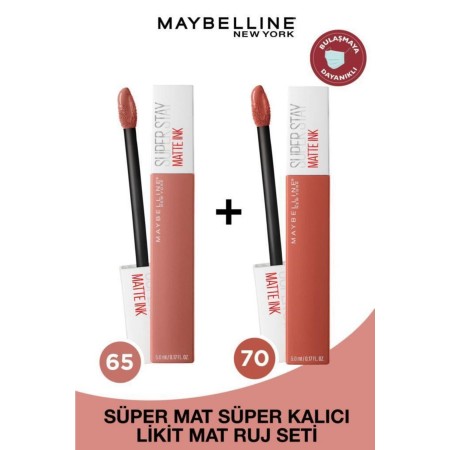 Super Stay Matte Ink Likit Mat Ruj - 65 Seductress - Nude + 70 Amazonian - Kahverengi Ikili Set