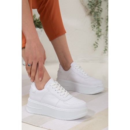 Beyaz Sneakers Yüksek Tabanlı 5 Cm Spor Ayakkabı