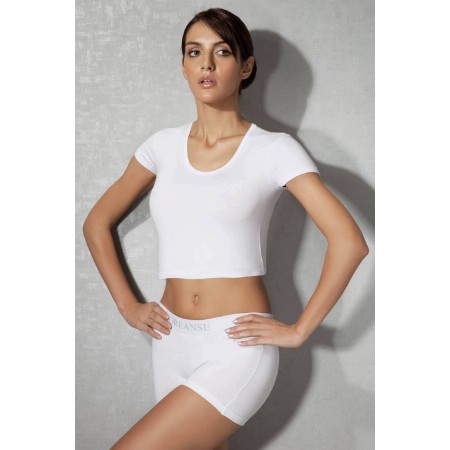 Kadın Modal Oyuk Yaka Kısa Kollu Crop T-shirt Beyaz