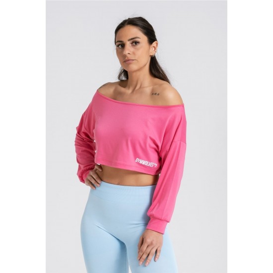 Kayık Yaka Uzun Kollu Crop T-shirt | Cotton Serisi |