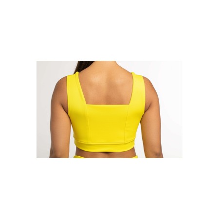 Kadın Kalın Askılı Spor Sütyeni Atlet Esnek Crop Top - Sunlight Sarı