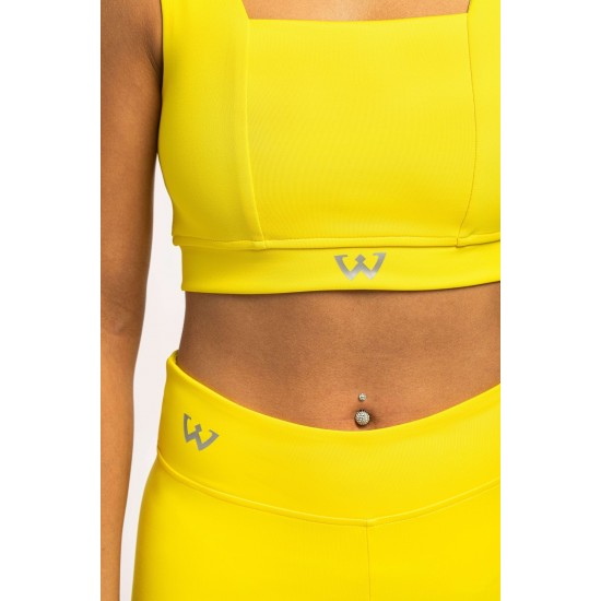 Kadın Kalın Askılı Spor Sütyeni Atlet Esnek Crop Top - Sunlight Sarı