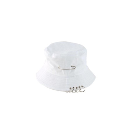 Beyaz K-pop Piercing Ve Çengelli Iğne Modelli Bucket Şapka